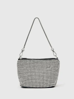 Reiss Silver Leah Crystal Pouch Bag