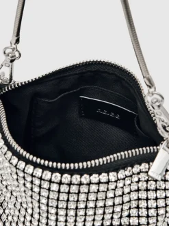 Reiss Silver Leah Crystal Pouch Bag