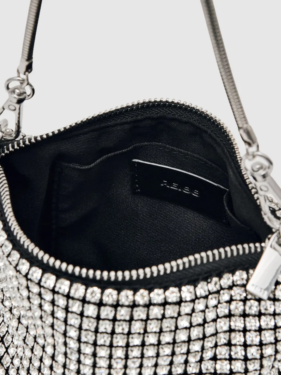 Reiss Silver Leah Crystal Pouch Bag