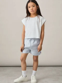 Reiss Soft Blue Cleo 9-13 yrs Cotton-Linen Drawstring Shorts