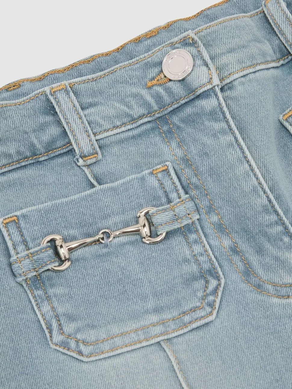 Reiss Soft Denim Blue Sara 13-14 yrs Flared Horsebit-Detail Jeans