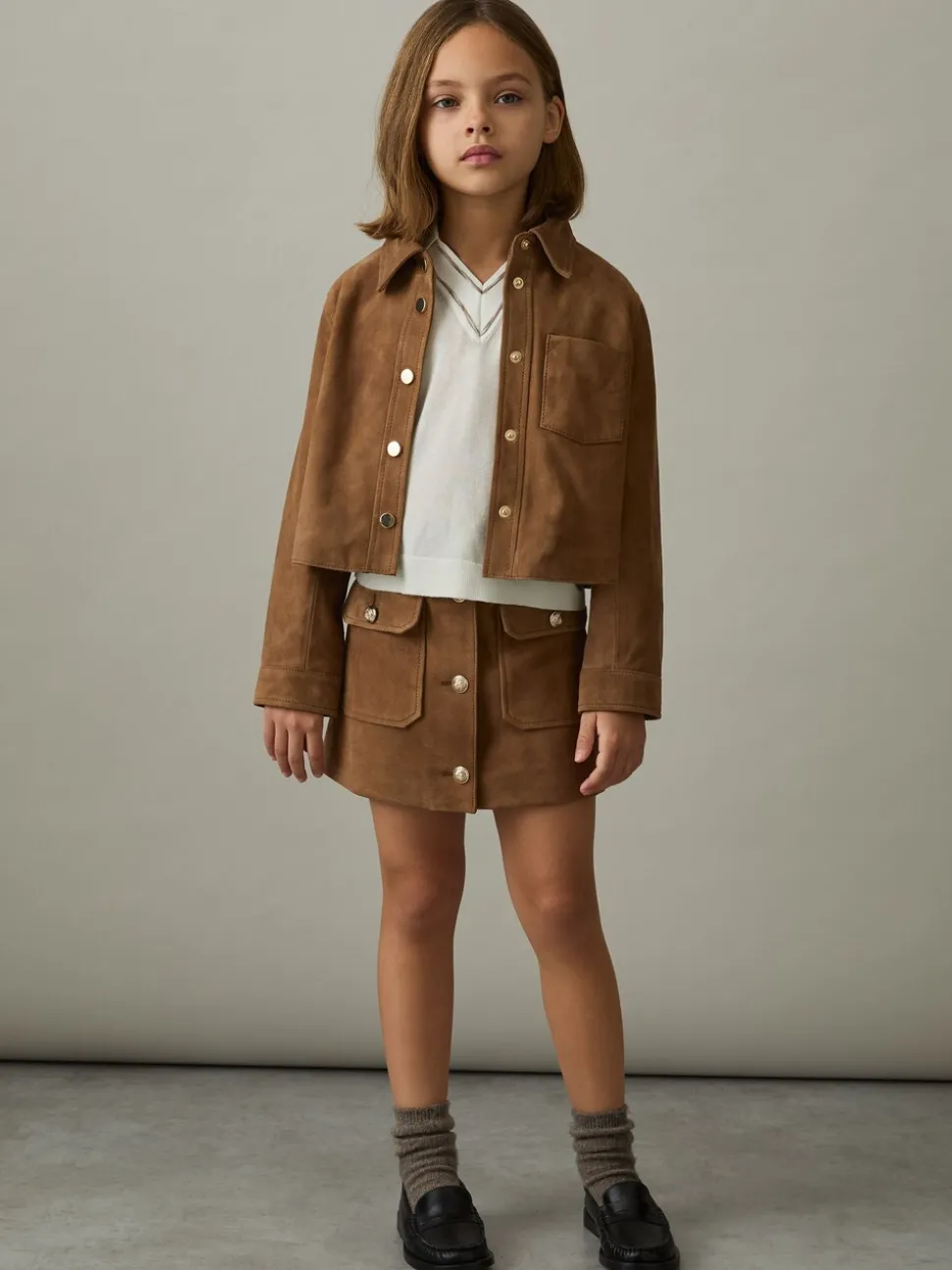 Reiss Tan Connie 4-9 yrs Suede Cropped Jacket