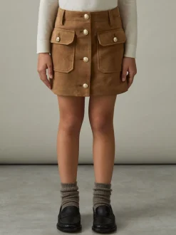 Reiss Tan Connie 9-13 yrs Suede Flap Pocket Skirt
