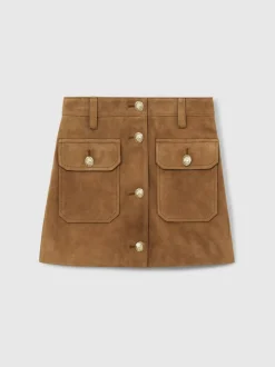 Reiss Tan Connie 9-13 yrs Suede Flap Pocket Skirt