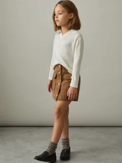 Reiss Tan Connie 4-9 yrs Suede Flap Pocket Skirt