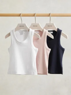 Reiss White/Pink/Navy Violet 3 Pack 3-9 yrs Stretch-Cotton Ribbed Vests