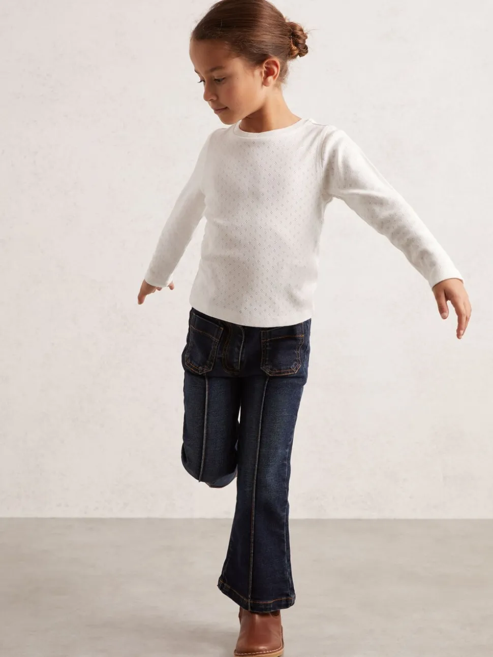 Reiss White Poppy 13-14 yrs Cotton Pointelle Long-Sleeve Top