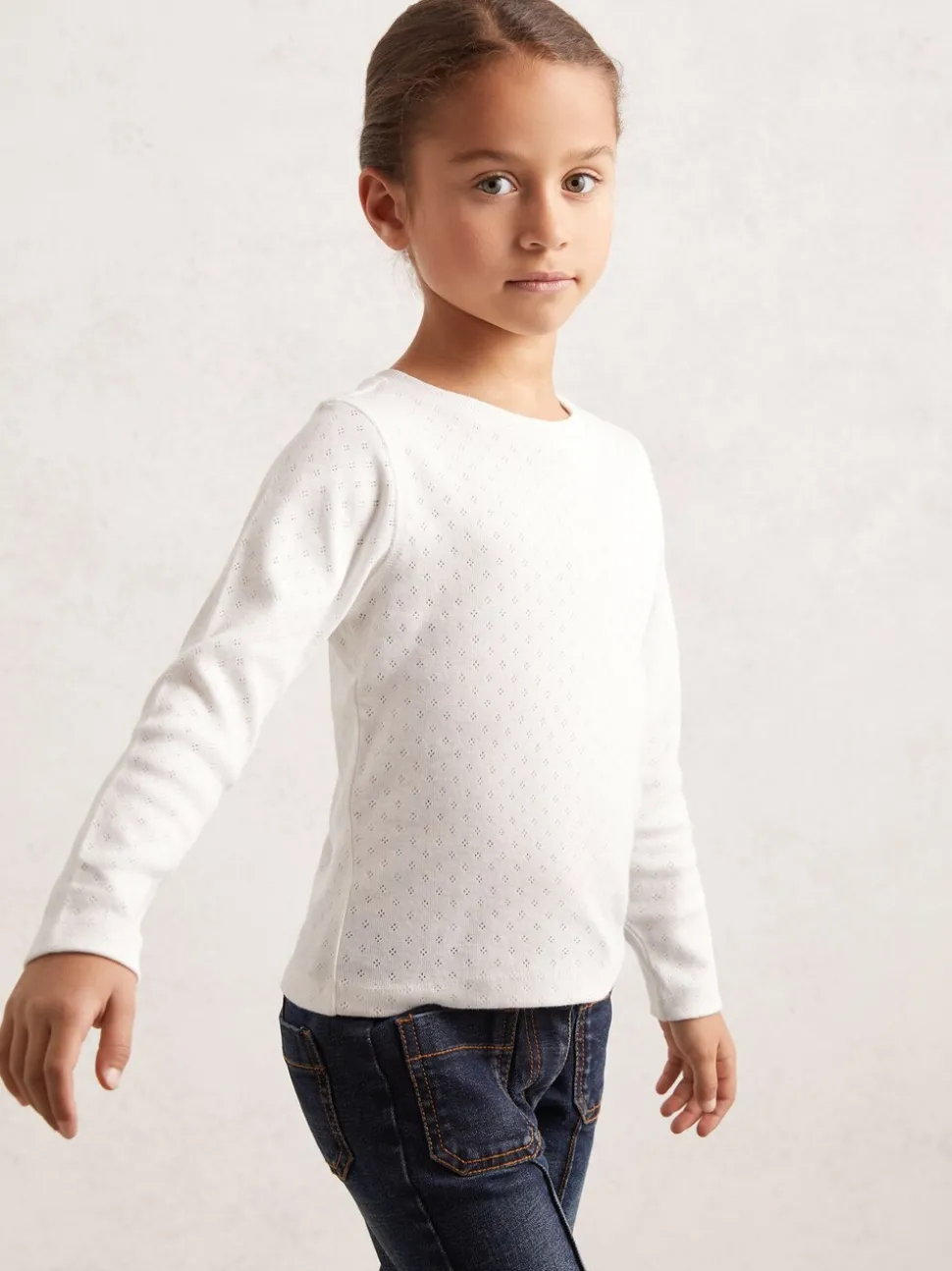Reiss White Poppy 13-14 yrs Cotton Pointelle Long-Sleeve Top