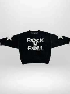 Religion Black Rock N Roll Slogan Jumper With Stars