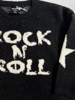 Religion Black Rock N Roll Slogan Jumper With Stars