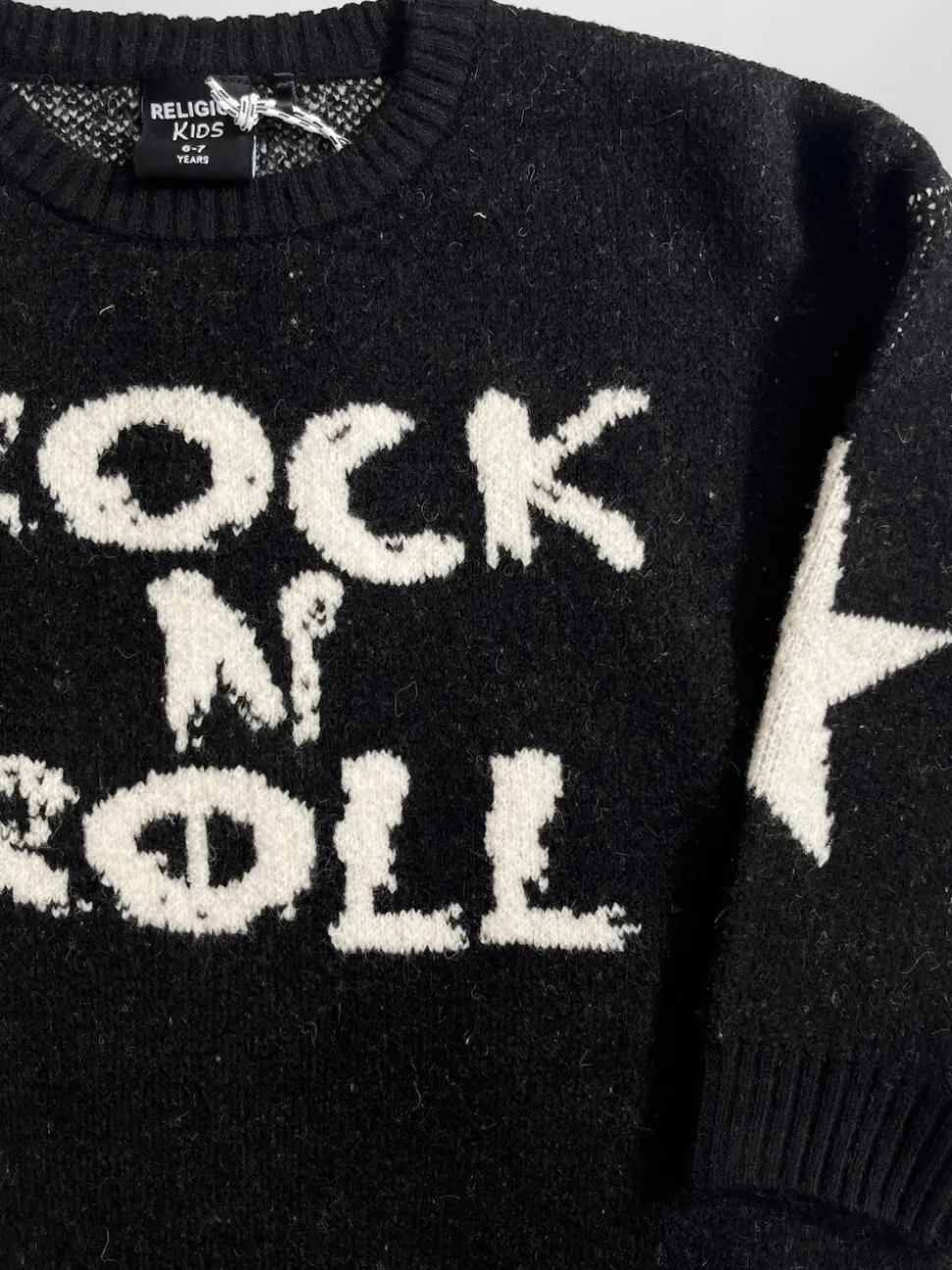 Religion Black Rock N Roll Slogan Jumper With Stars