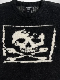 Religion Black Skully Jumper With White Intarsia Skull And Crossbone