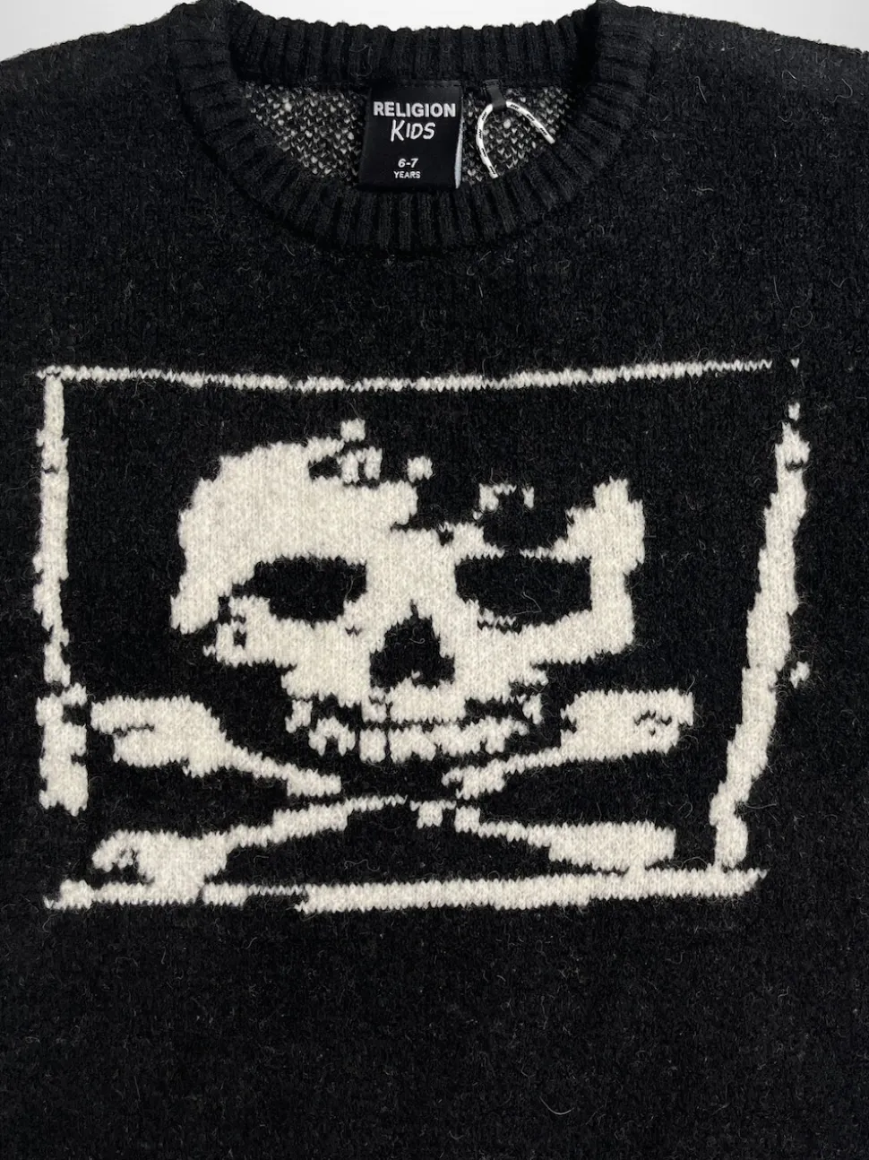 Religion Black Skully Jumper With White Intarsia Skull And Crossbone