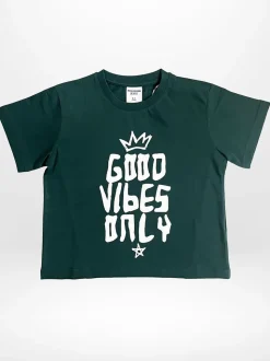 Religion Green Good Vibes T-Shirt With Contrast Slogan