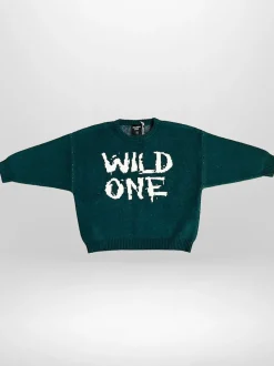 Religion Green Wild One Crew Neck Slogan Jumper With Contrast Writing
