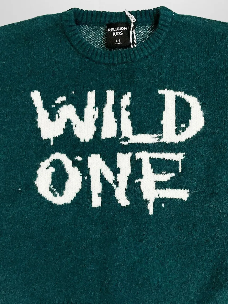 Religion Green Wild One Crew Neck Slogan Jumper With Contrast Writing