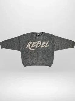 Religion Grey Rebel Slogan Jumper In Soft Knitted Intarsia