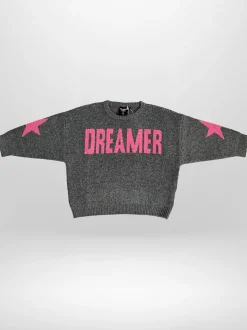 Religion Light Grey Dreamer Slogan Jumper With Star Elbow Patches