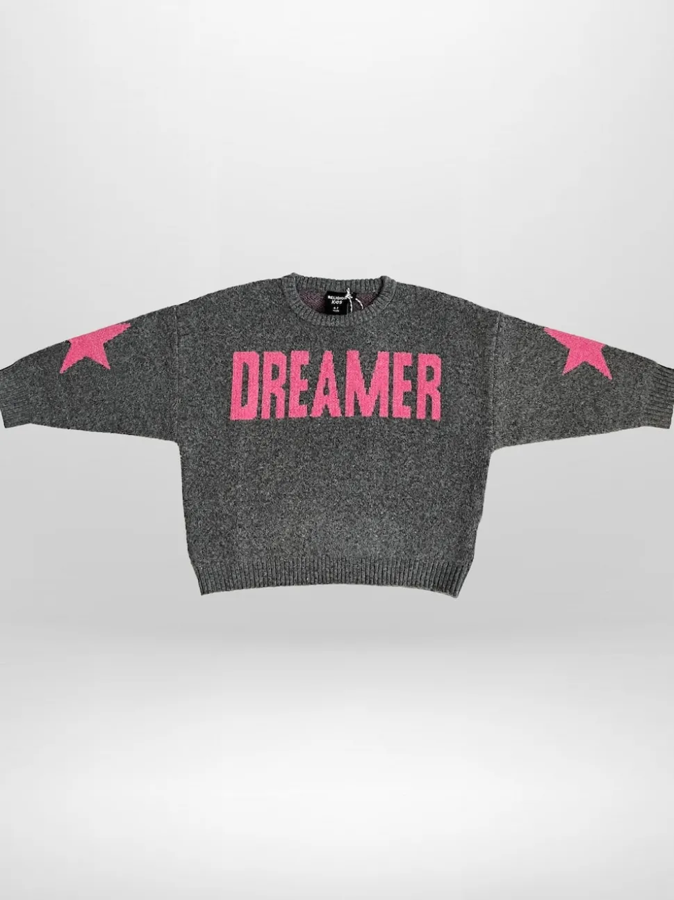 Religion Light Grey Dreamer Slogan Jumper With Star Elbow Patches