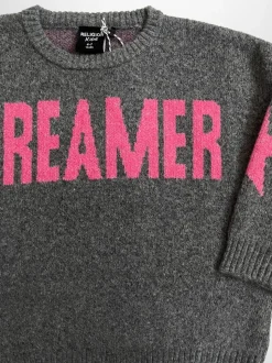 Religion Light Grey Dreamer Slogan Jumper With Star Elbow Patches