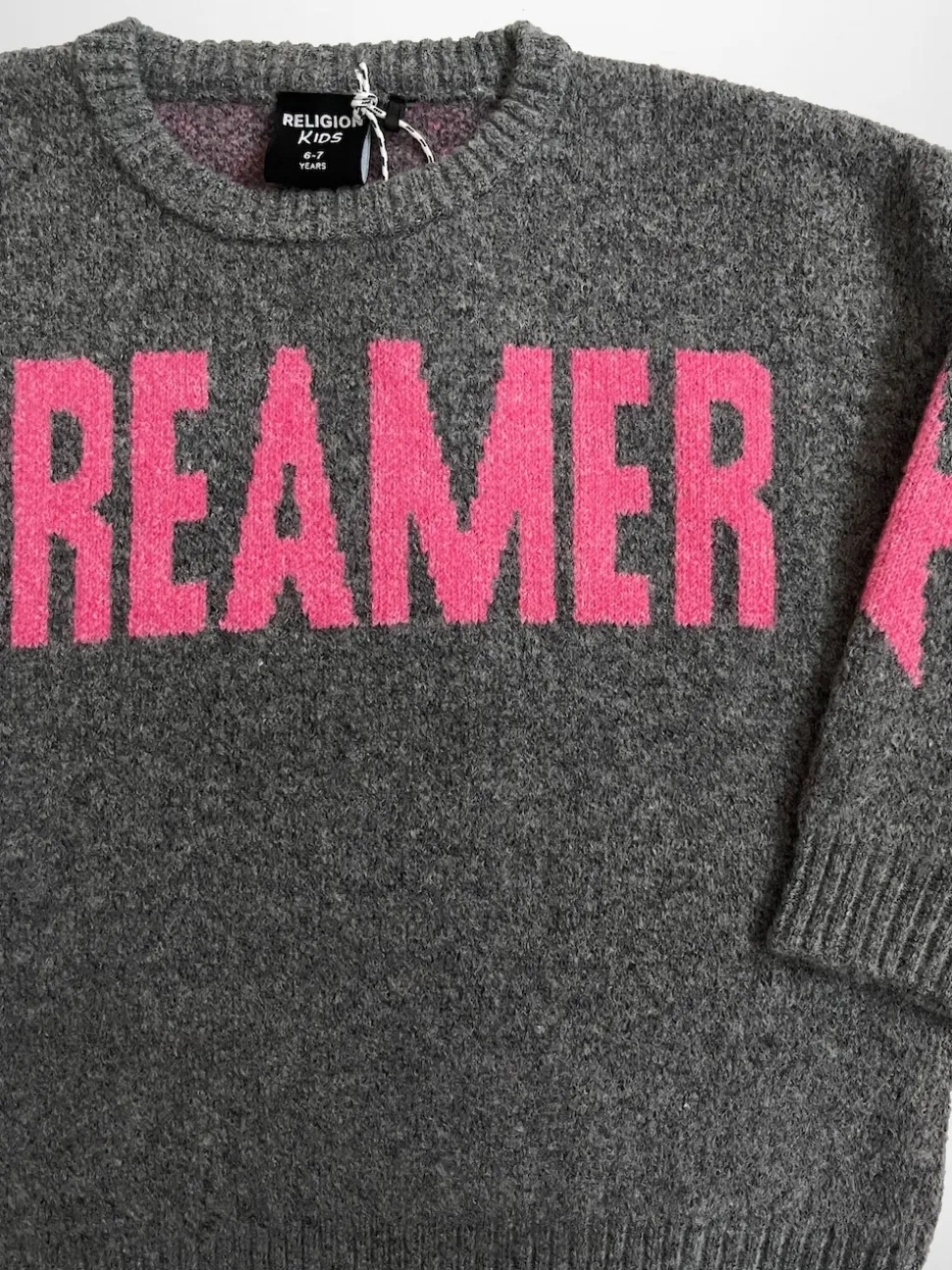 Religion Light Grey Dreamer Slogan Jumper With Star Elbow Patches
