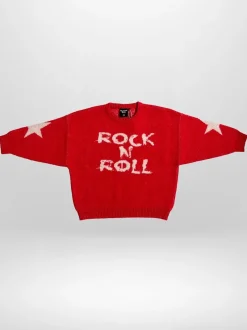 Religion Red Rock N Roll Slogan Jumper With Stars
