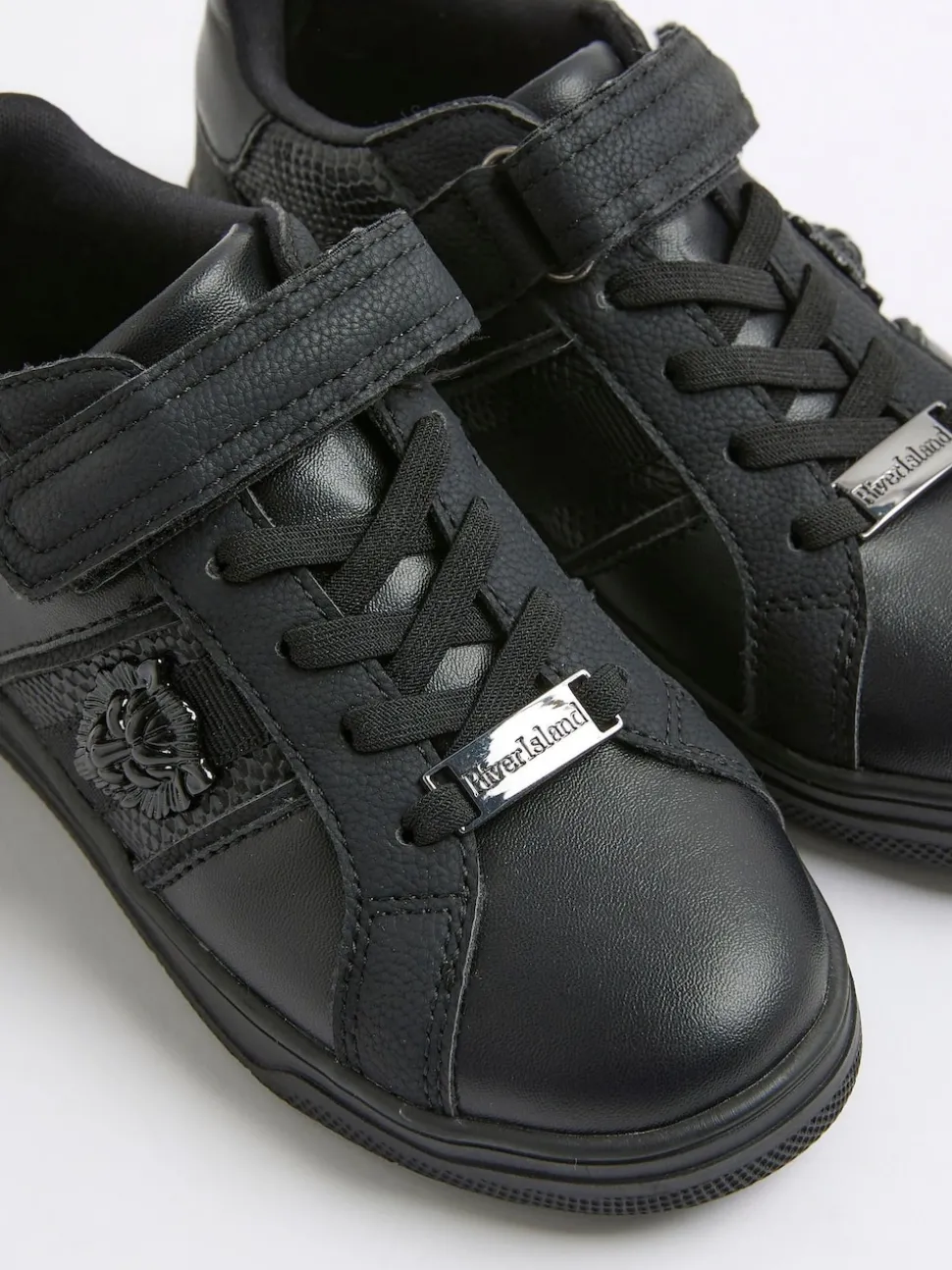 River Island Black Faux Leather Lion Head Trainers