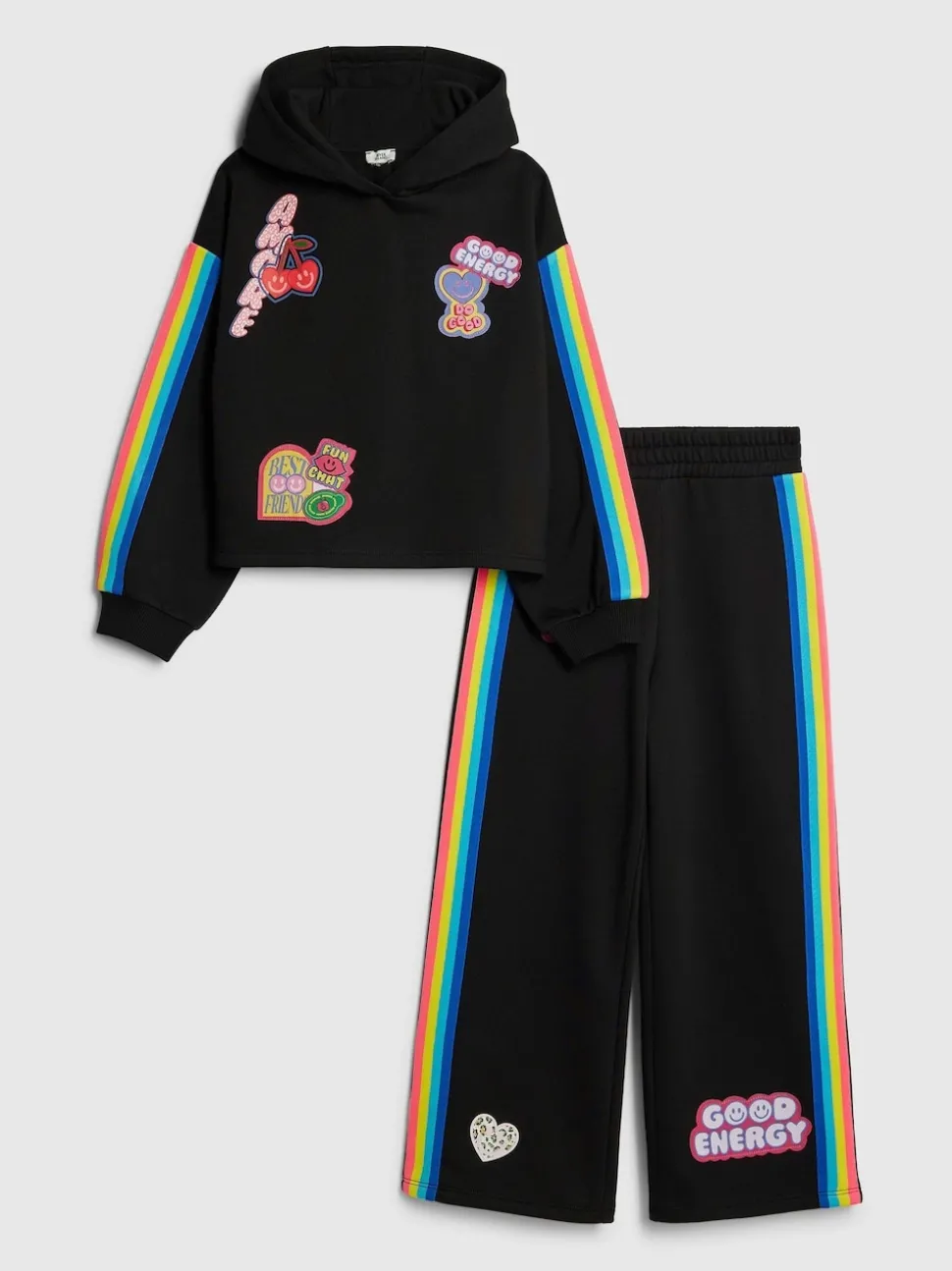 River Island Black Badged Sweatshirt and Wide Leg Trackset