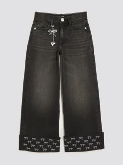 River Island Black Bow Hem Hotfix Wide Leg Jeans