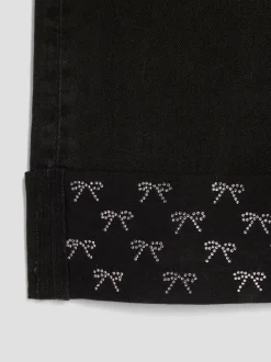 River Island Black Bow Hem Hotfix Wide Leg Jeans