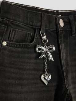 River Island Black Bow Hem Hotfix Wide Leg Jeans