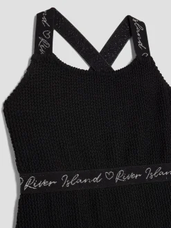 River Island Black Elastic Textured Swimsuit