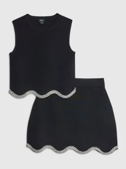 River Island Black Embellished Vest & Skirt Set
