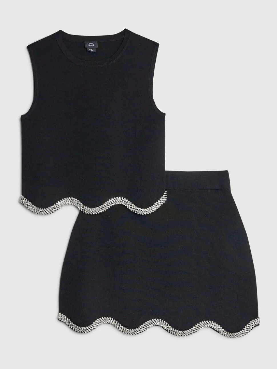 River Island Black Embellished Vest & Skirt Set