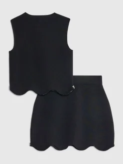 River Island Black Embellished Vest & Skirt Set