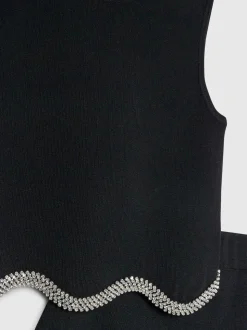 River Island Black Embellished Vest & Skirt Set