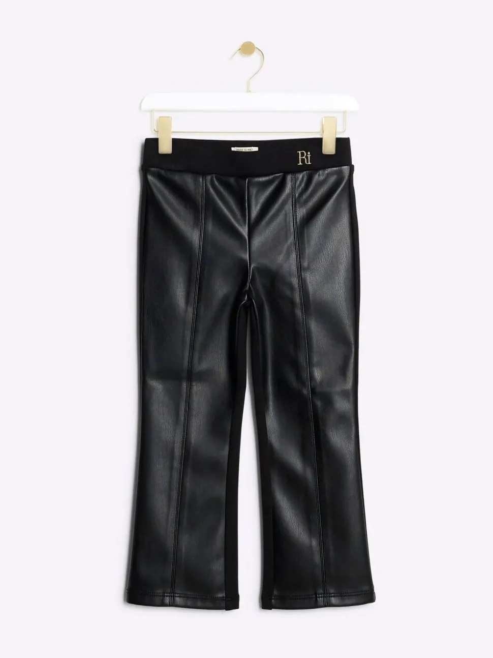 River Island Black Faux Leather Front Kickflare Trousers