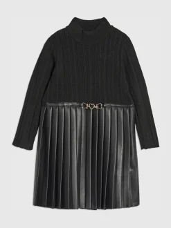 River Island Black Faux Leather Pleated Dress