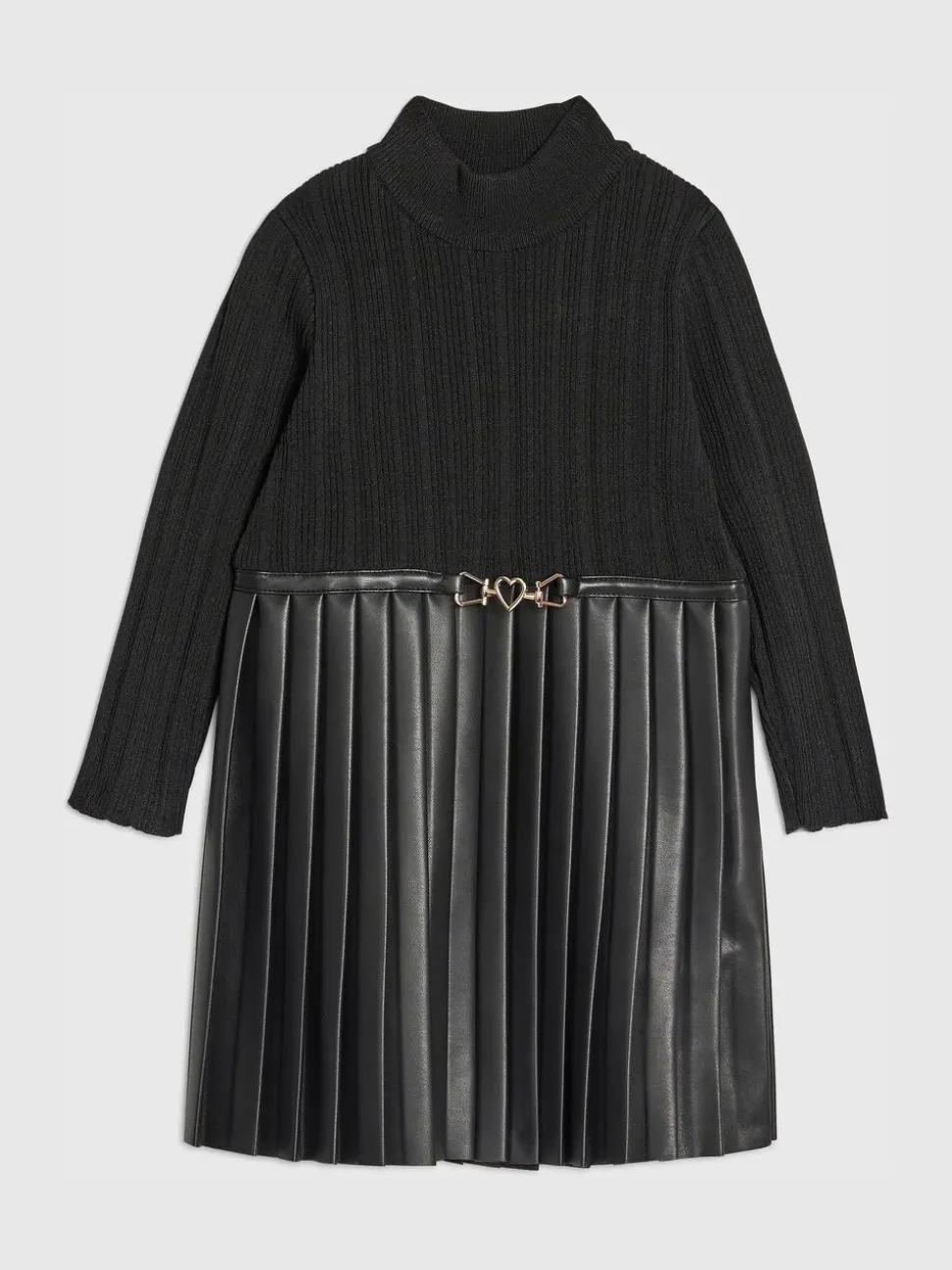 River Island Black Faux Leather Pleated Dress
