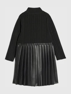 River Island Black Faux Leather Pleated Dress