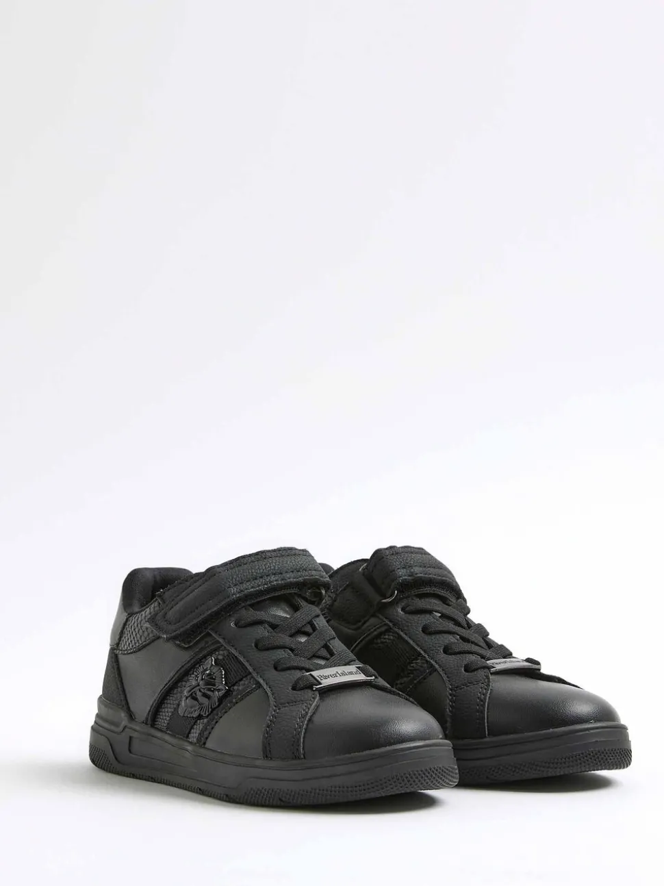 River Island Black Faux Leather Lion Head Trainers
