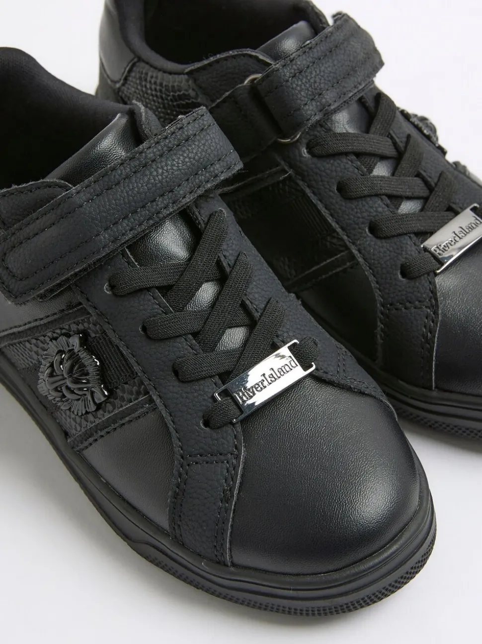 River Island Black Faux Leather Lion Head Trainers