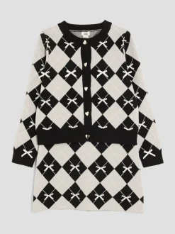 River Island Black Girls Argyle Cardigan and Skirt Set