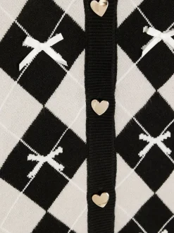 River Island Black Girls Argyle Cardigan and Skirt Set