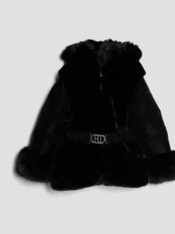 River Island Black Girls Belted Fur Padded Coat