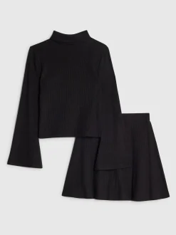 River Island Black Girls Cosy Long Sleeve Top and Skort Set