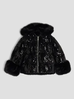 River Island Black Girls Sequin Puffer Coat