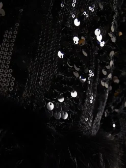 River Island Black Girls Sequin Puffer Coat