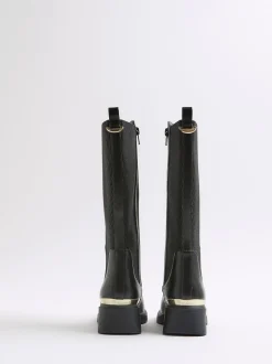 River Island Black Gusset Knee High Boots