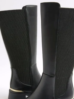 River Island Black Gusset Knee High Boots